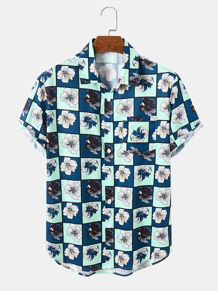 Casual Tactical Hawaii Shirt Art Geometric Print Short Sleeve Ha33242