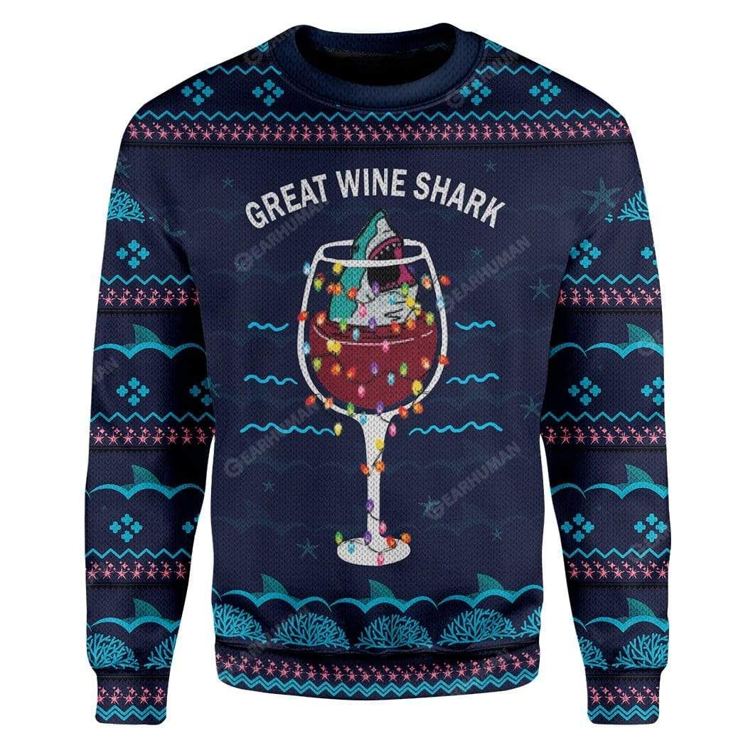 Ugly Christmas Great Wine Shark Custom Sweater Apparel