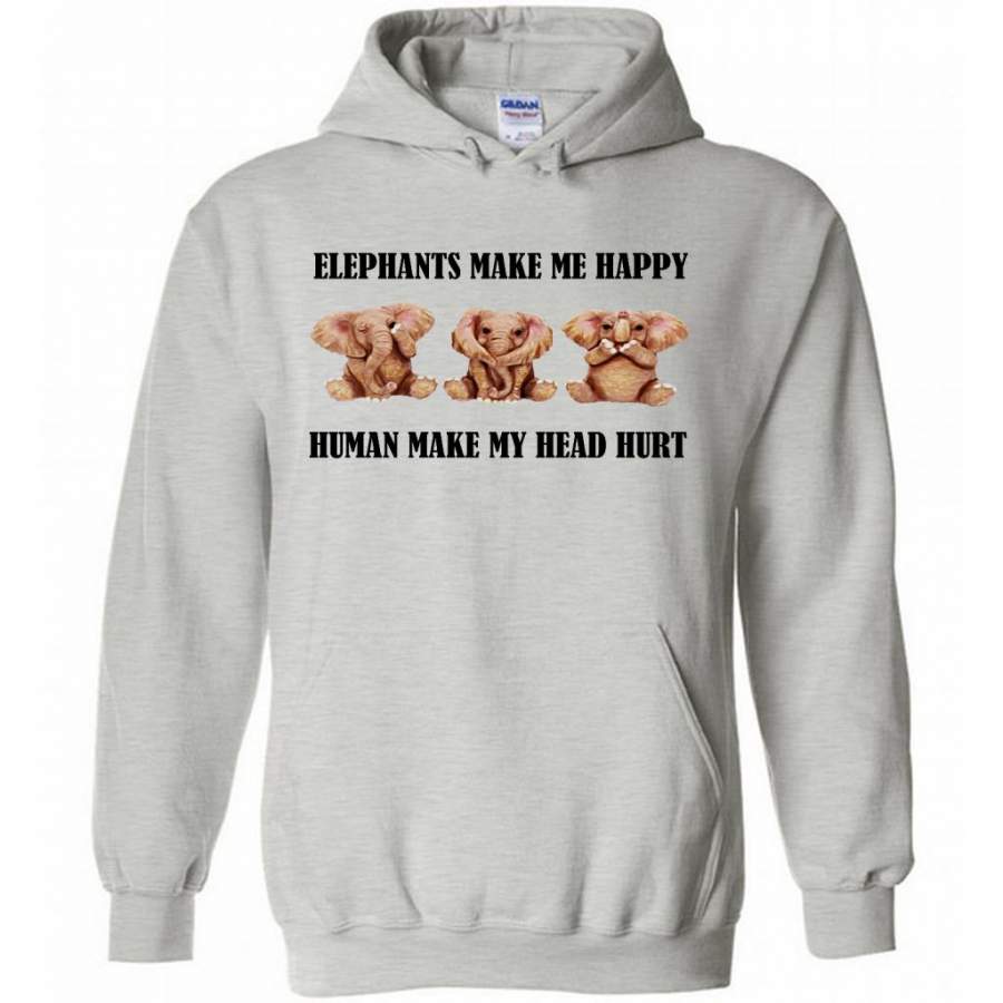 Elephants Make Me Happy Humans Make My Head Hurt (w) – Gildan Heavy Blend Hoodie