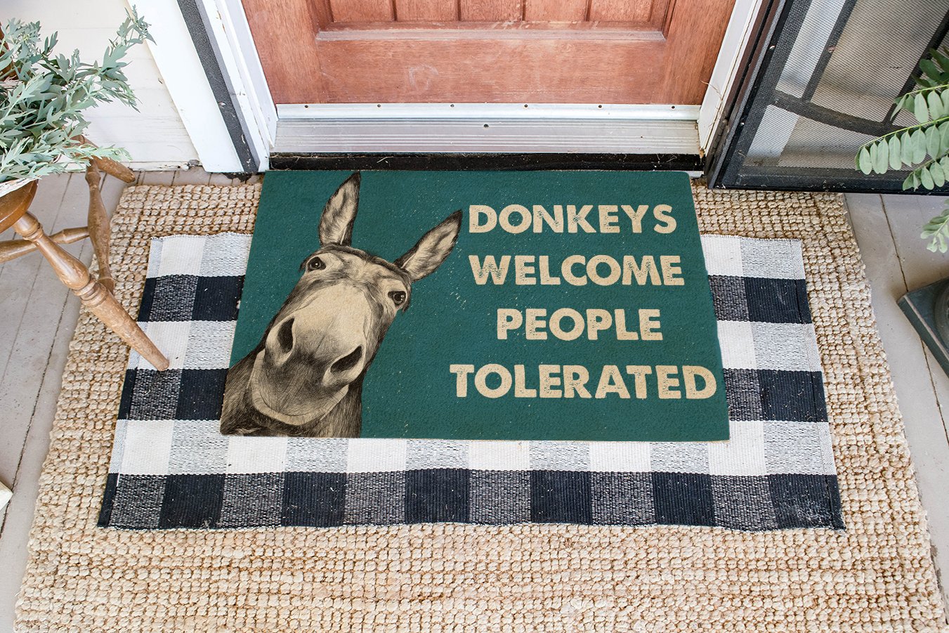 Donkeys Welcome People Tolerated All Over Printing Doormat Pre2151