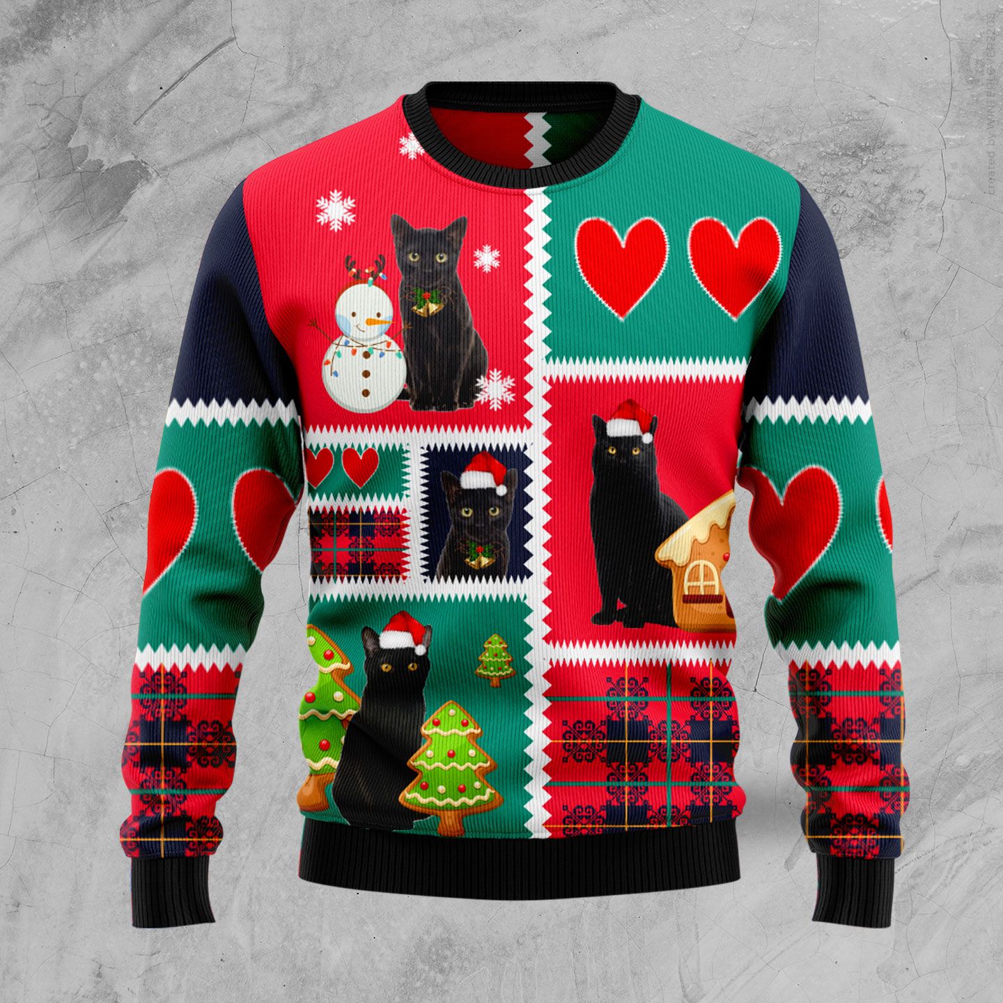 Black Cat Snow Ugly Christmas Sweater | For Men & Women | Adult | Us5076