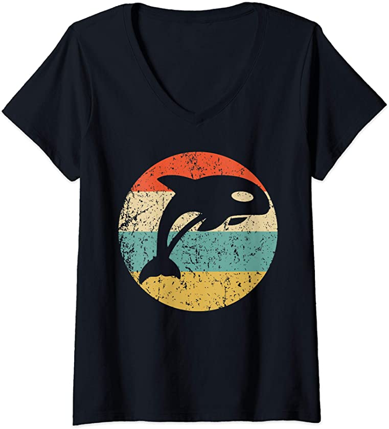 Womens Killer Whale Retro Orca Whale Icon V-Neck T-Shirt