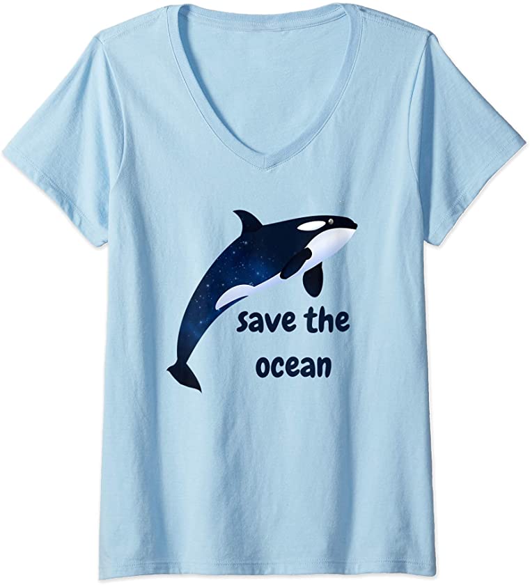 Womens Orca Killer Whale Save the Ocean Protect Sea Mammals Gift V-Neck T-Shirt