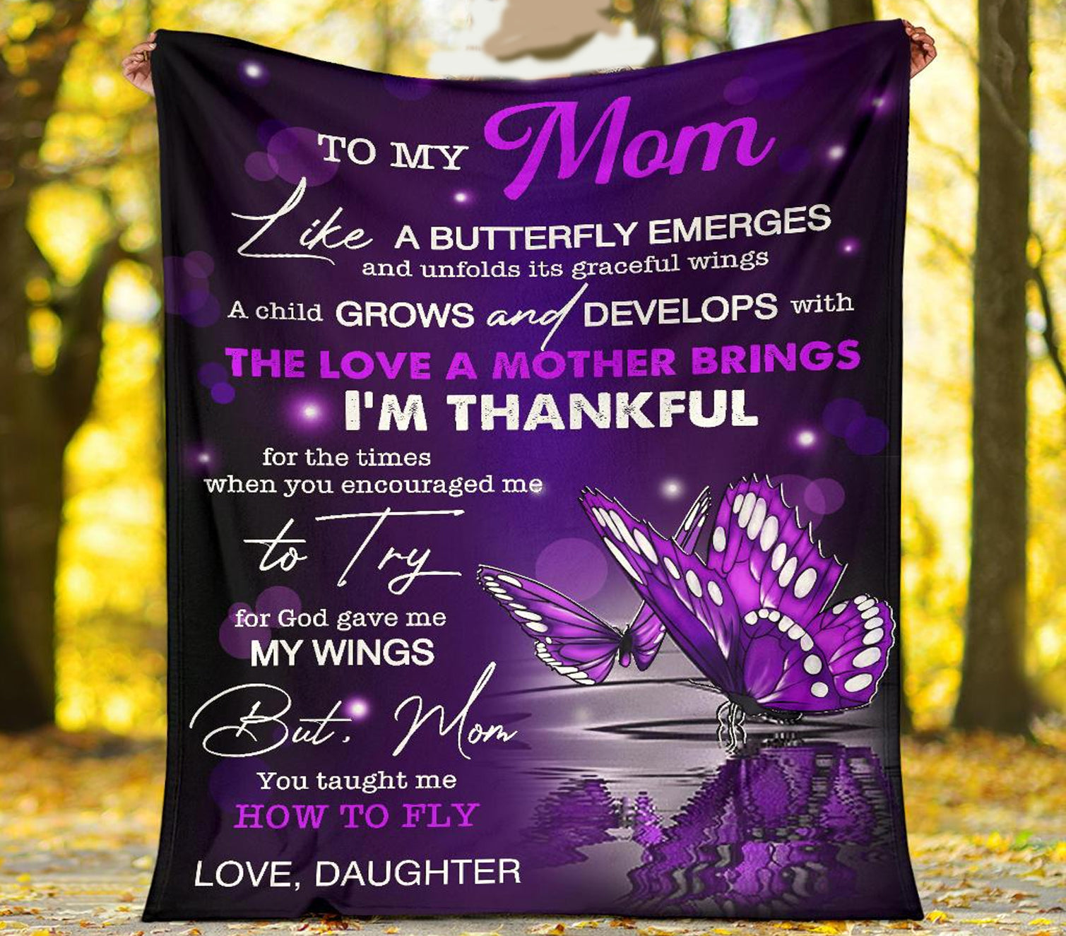 To My Mom Like A Butterfly Emerges And Unfolds Its Graceful Wings, Pink Butterfly Fleece Blanket Home Decor Bedding Couch Sofa Soft And Comfy Cozy Gift From Daughter