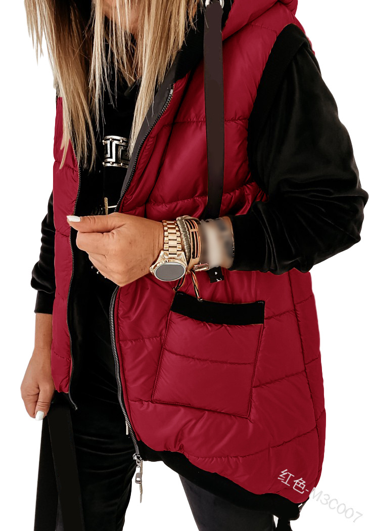 Autumn Winter Hooded Vest Parka Women Loose Warm Sleeveless Thick Zipper Pocket Coat Waistcoat Long Jacket Outwear alx