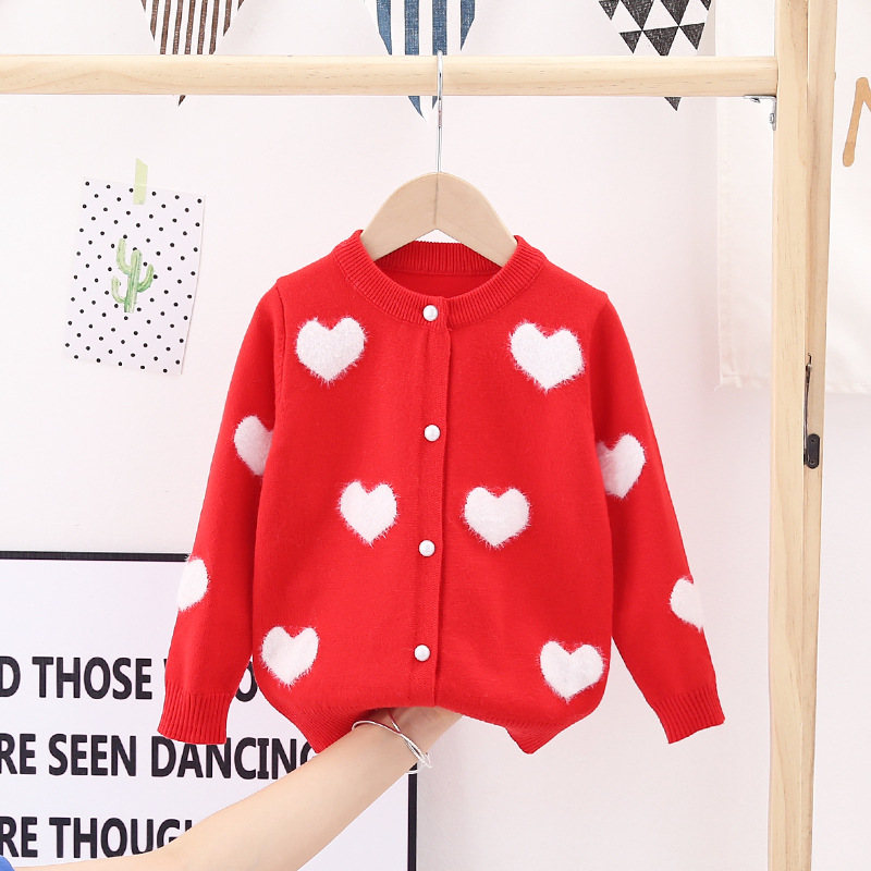 2-8T Toddler Kid Baby Girls Sweater Cardigan Autumn Winter Warm Clothes Long Sleeve Knit Top Heart Print Cute Knitwear Coat alx