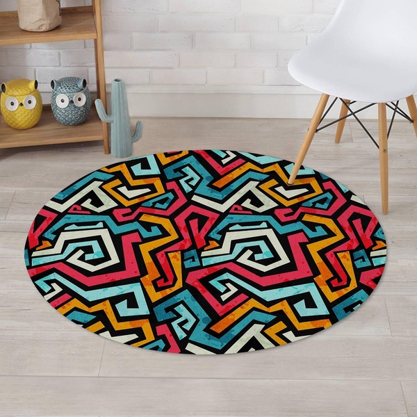 Geometric Graffiti Psychedelic Round Rug