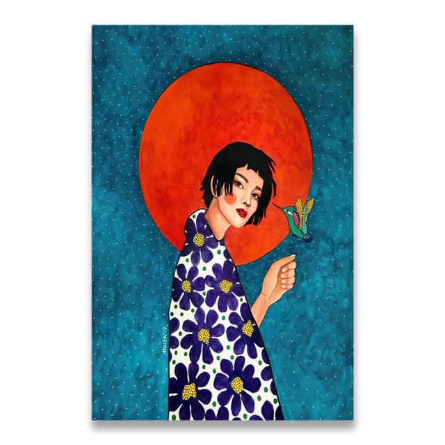 Vintage Abstract Girl Hair Flower Women Wall Art Canvas Painting Fashion Nordic Poster Wall Pictures For Living Room Unframed