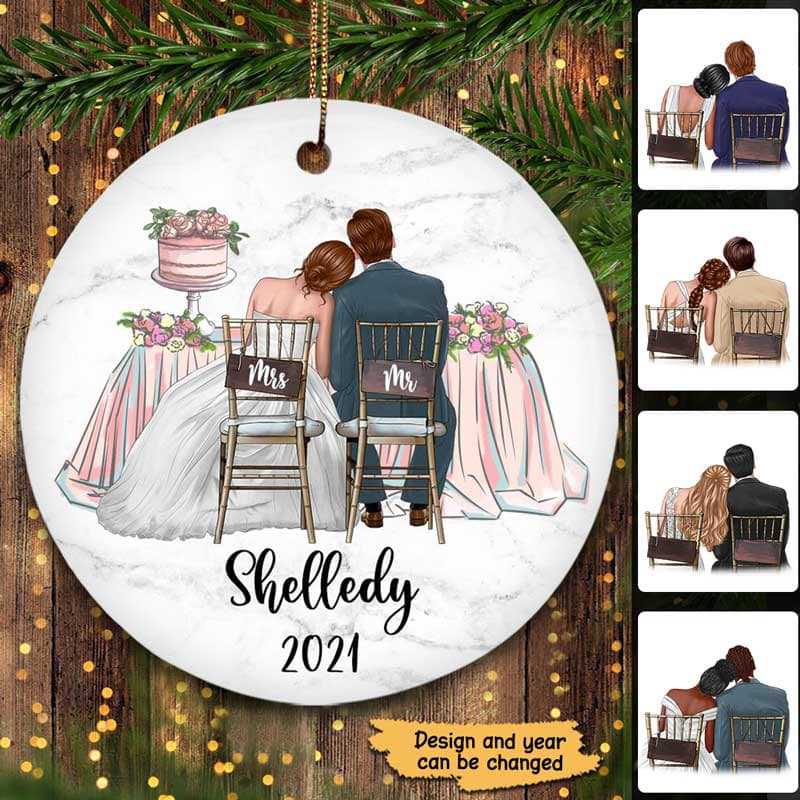 Newlywed Christmas Personalized Circle Ornament