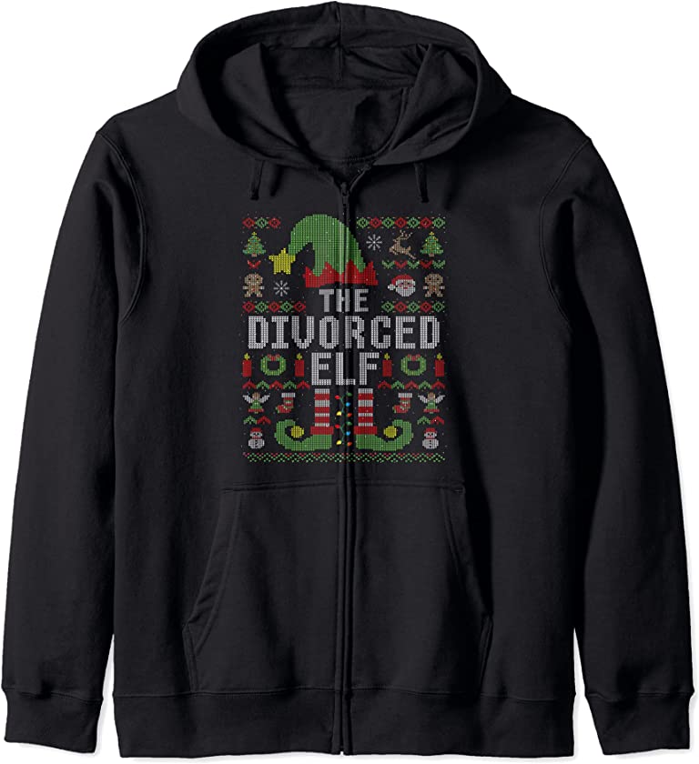 The Divorced Elf Ugly Christmas Matching Family Group Zip Hoodie