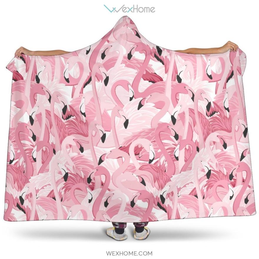 Pink Flamingos Pattern Background Hooded Blanket