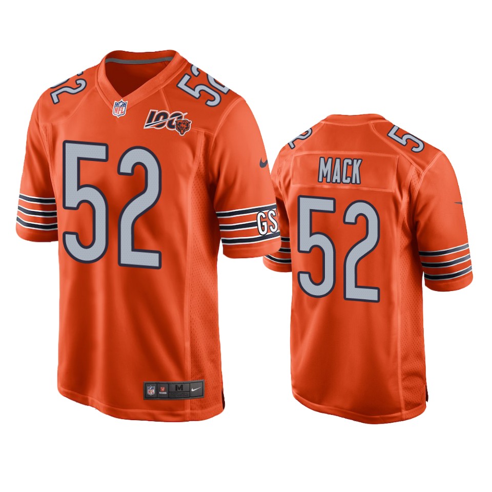 Chicago Bears Khalil Mack Orange 100th Season Game Jersey – Mens