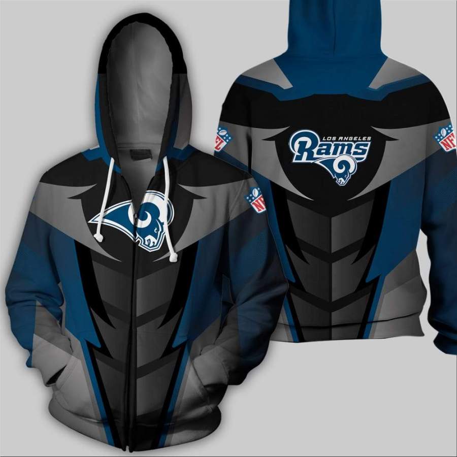 Men / Women Los Angeles Rams 3D Zipper Hoodie, Los Angeles Rams Apparel