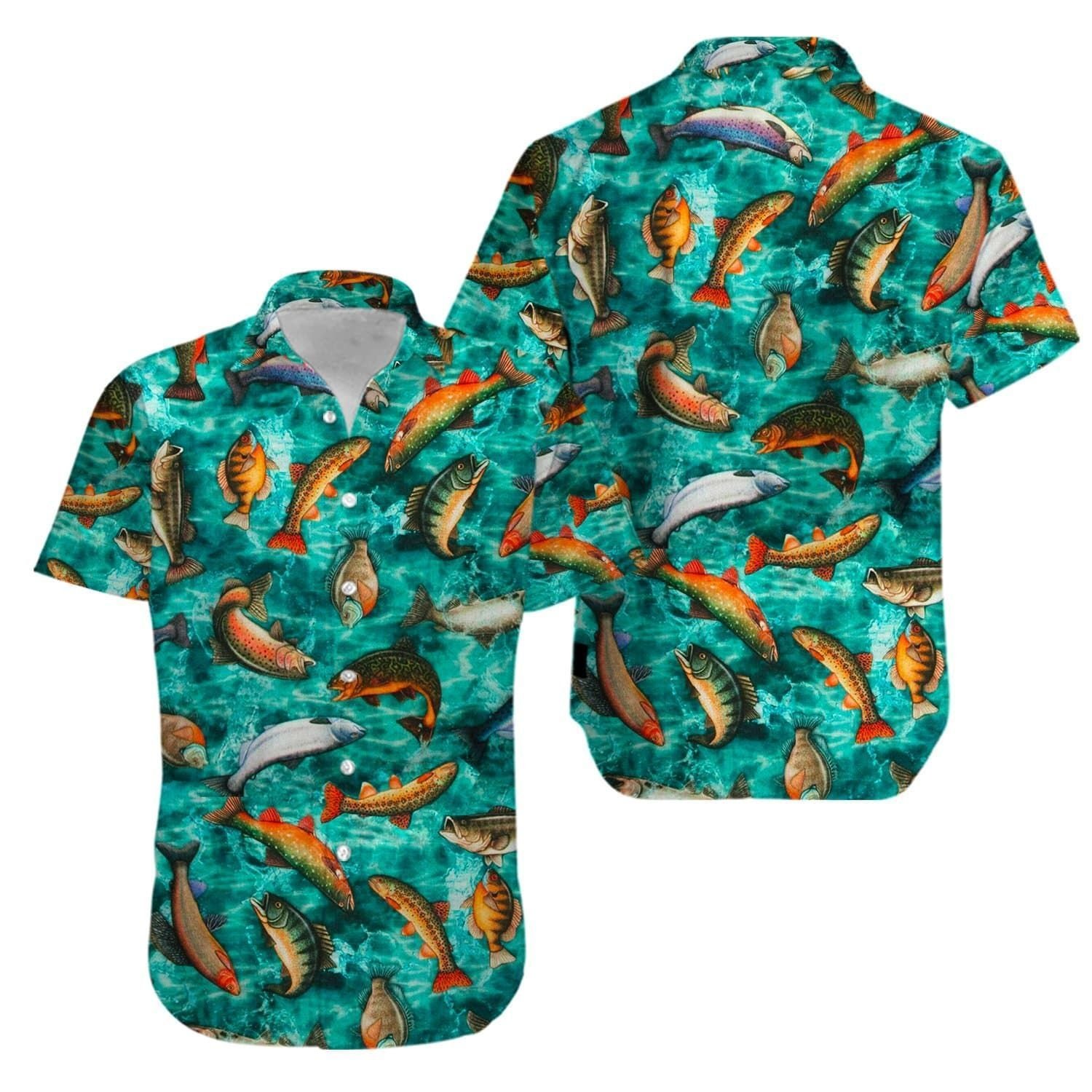 Beach Shirt Fishing Green Teal Hawaii Shirts Ha91101