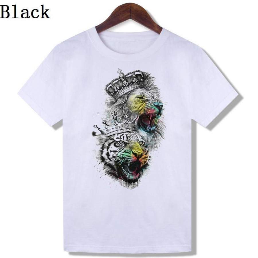 Summer Fashion Punk Recreational Style Animal Print Color Printing/Dog/Lion/Tiger Leopard Wolf White Fashionable Unique T-Shirt