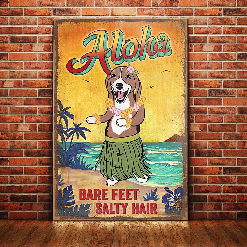 Beagle Dog Canvas And Poster Beach Life, Aloha Bare Feet Salty Hair | Art Print | Home Decor | Room Decor | Wall Art