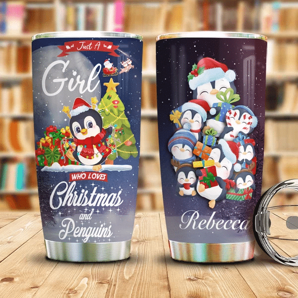 Personalized Love Christmas And Penguins Stainless Steel Tumbler