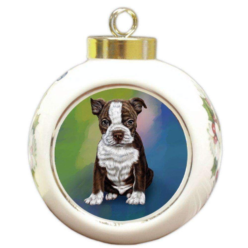 Boston Terrier Puppy Dog Round Ball Christmas Ornament