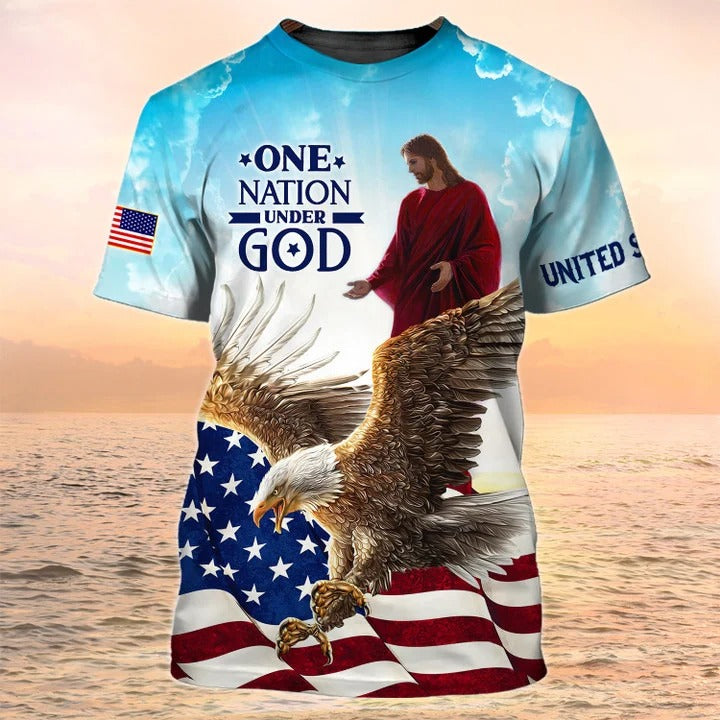 One Nation Under God T Shirt, Patriot Eagle Tshirt American Flag Pattern