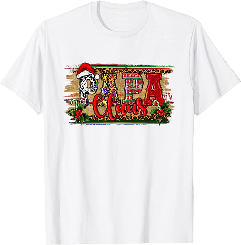 Vintage Santa Papa Claus Christmas Plaid Red Leopard Family T-Shirt