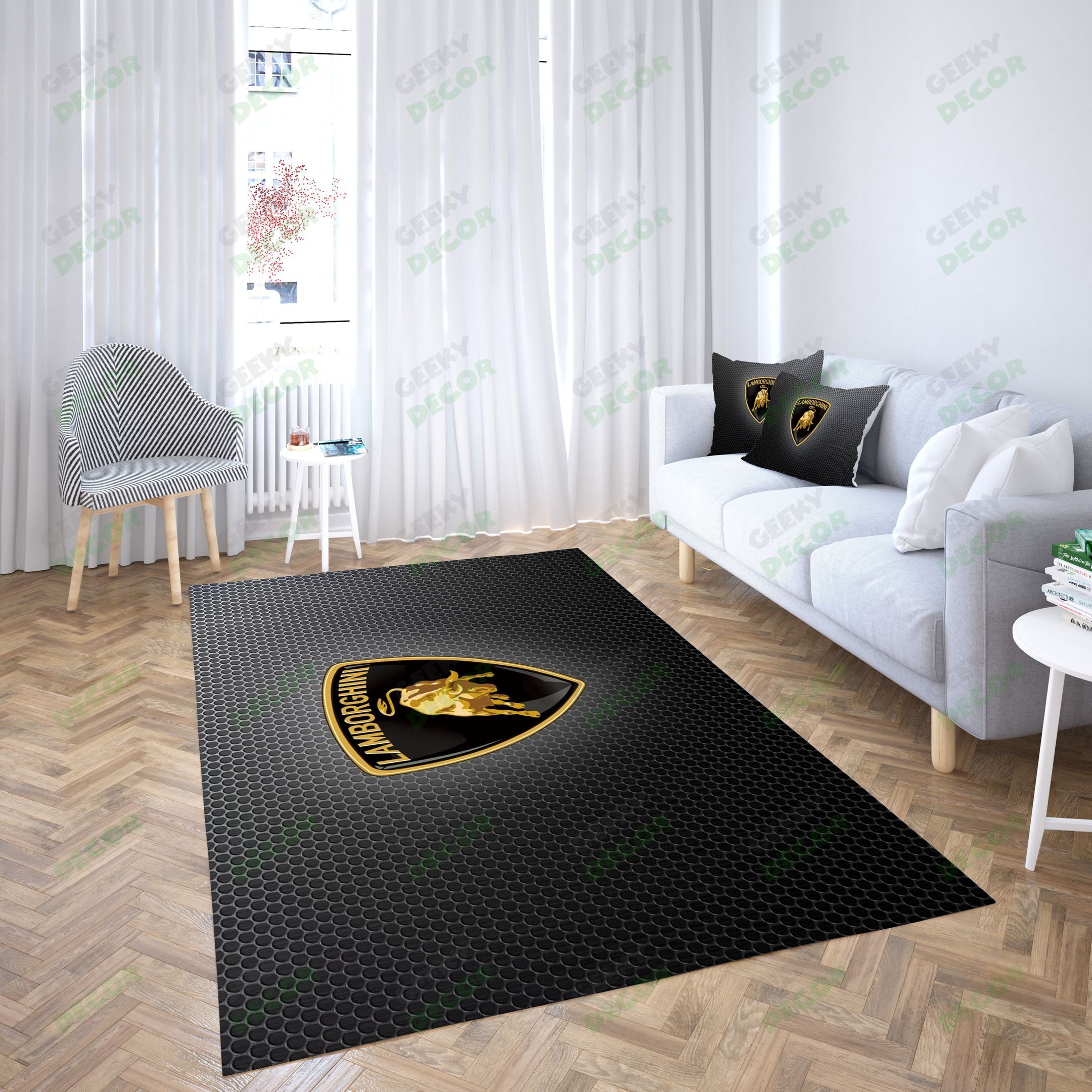 Lamborghini Logo Grid Black Carpet Living Room – Area Rug