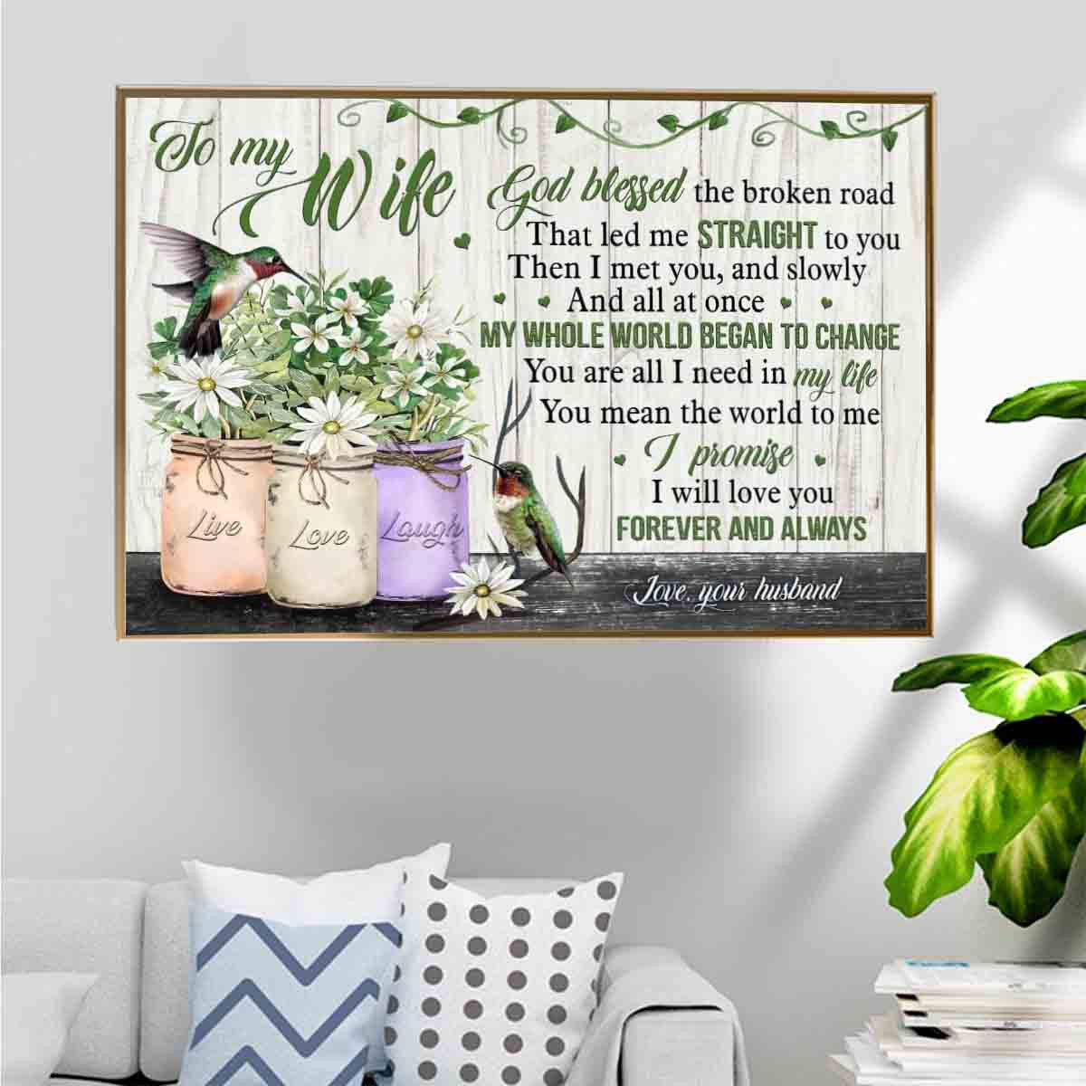 White Flower Vase And Hummingbird Poster – You Are All I Need In My Life  Home Decoration Birthday Gift For Wife – Gigo Smart