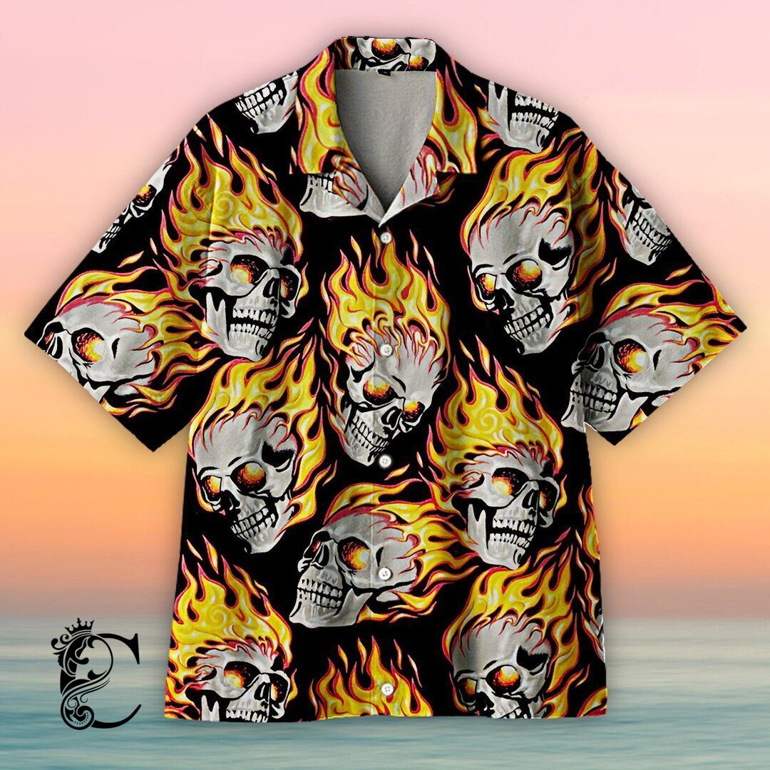 Amazing Skulls On Fire Unisex Hawaiian Shirt