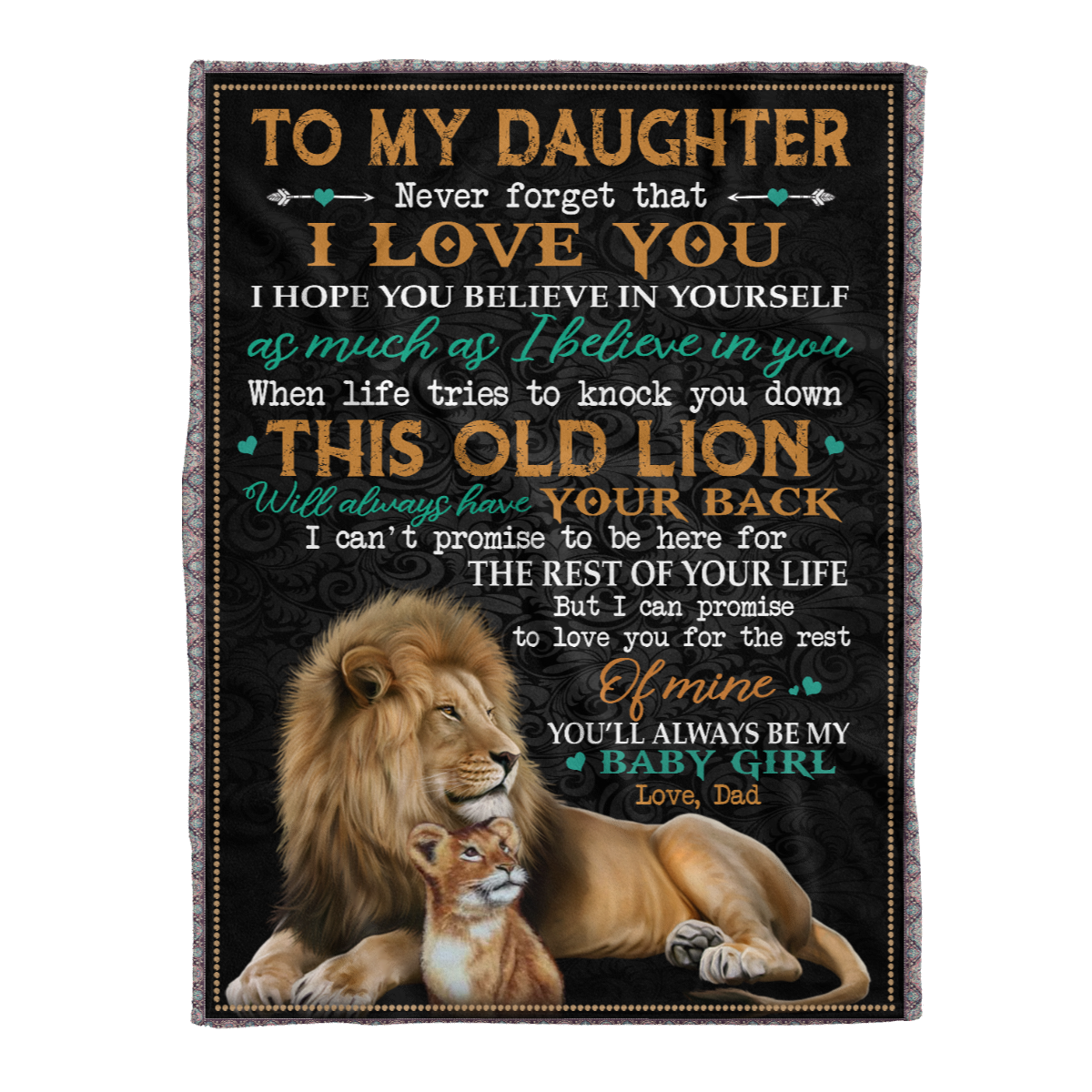 To My Daughter Lion Dad Fleece Blanket Family Gift Home Decor Bedding Couch Sofa Soft And Comfy Cozy