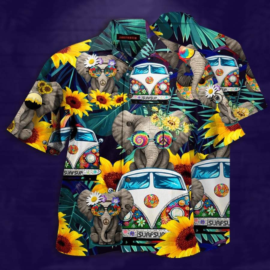 Wonderful Camping Elephant Hawaiian Aloha Shirts #v