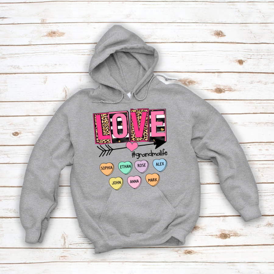 Valentines Love Shirt Personalized Grandma Heart Grandkids Names Hoodie