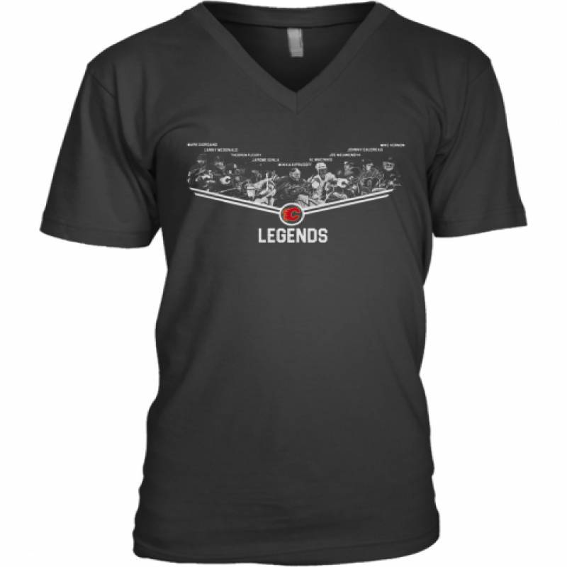 Calgary Flames Legends Team Player Signature V-Neck T-Shirt