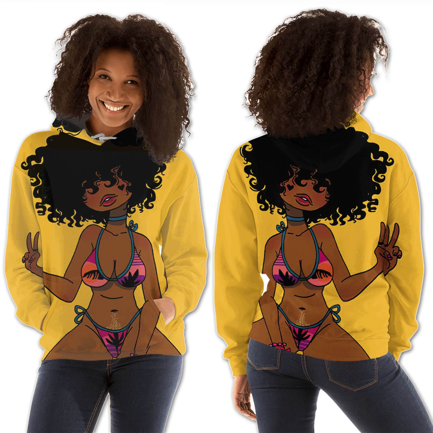 African American Hoodies Cute Black Girl All Over Print Womens Hooded Sweatshirt African Print Clothing BPS08779