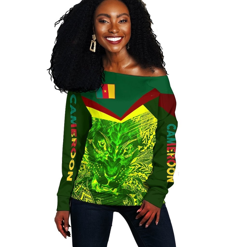 Wonder Print Shop Sweater – Cameroon Lion Women Off Shoulder Style