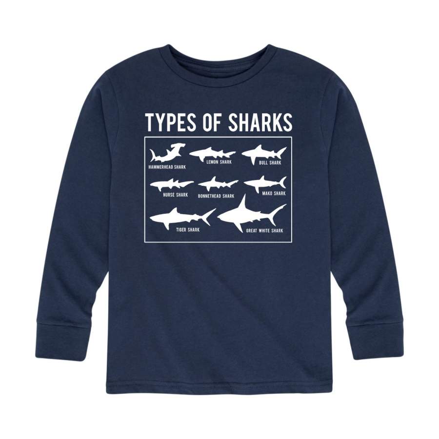 Types Of Sharks – Youth & Toddler Long Sleeve T-Shirt