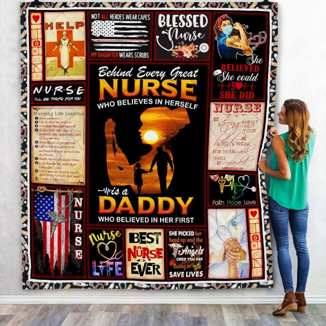 Behind Every Great Nurse Who Believe In Herself Is A Daddy Fleece Blanket, Sherpa Blanket, Gift For Parent, Family Member, Friends Gift, Christmas Gift, Home Decor, Home Living