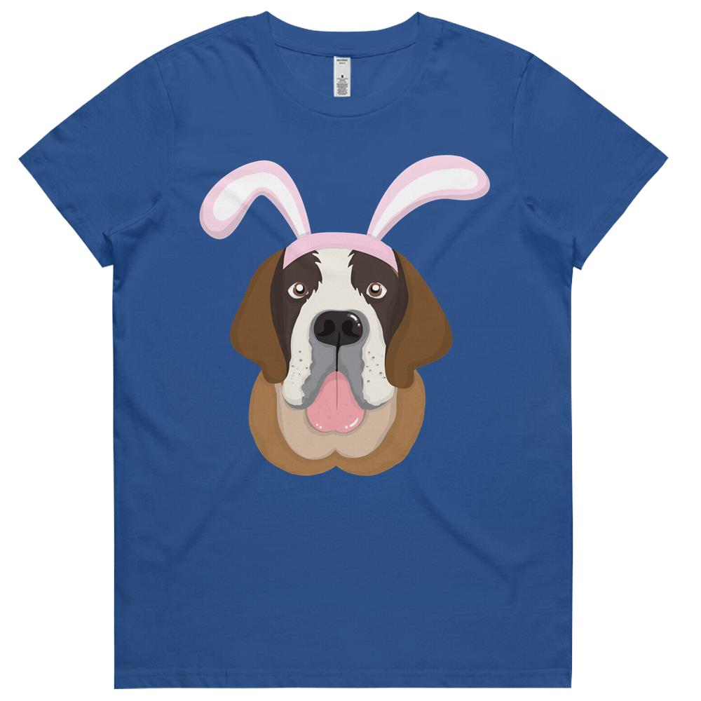 Cute Easter Saint Bernard Dog Bunny Ears Rabbit Womens Tshirts