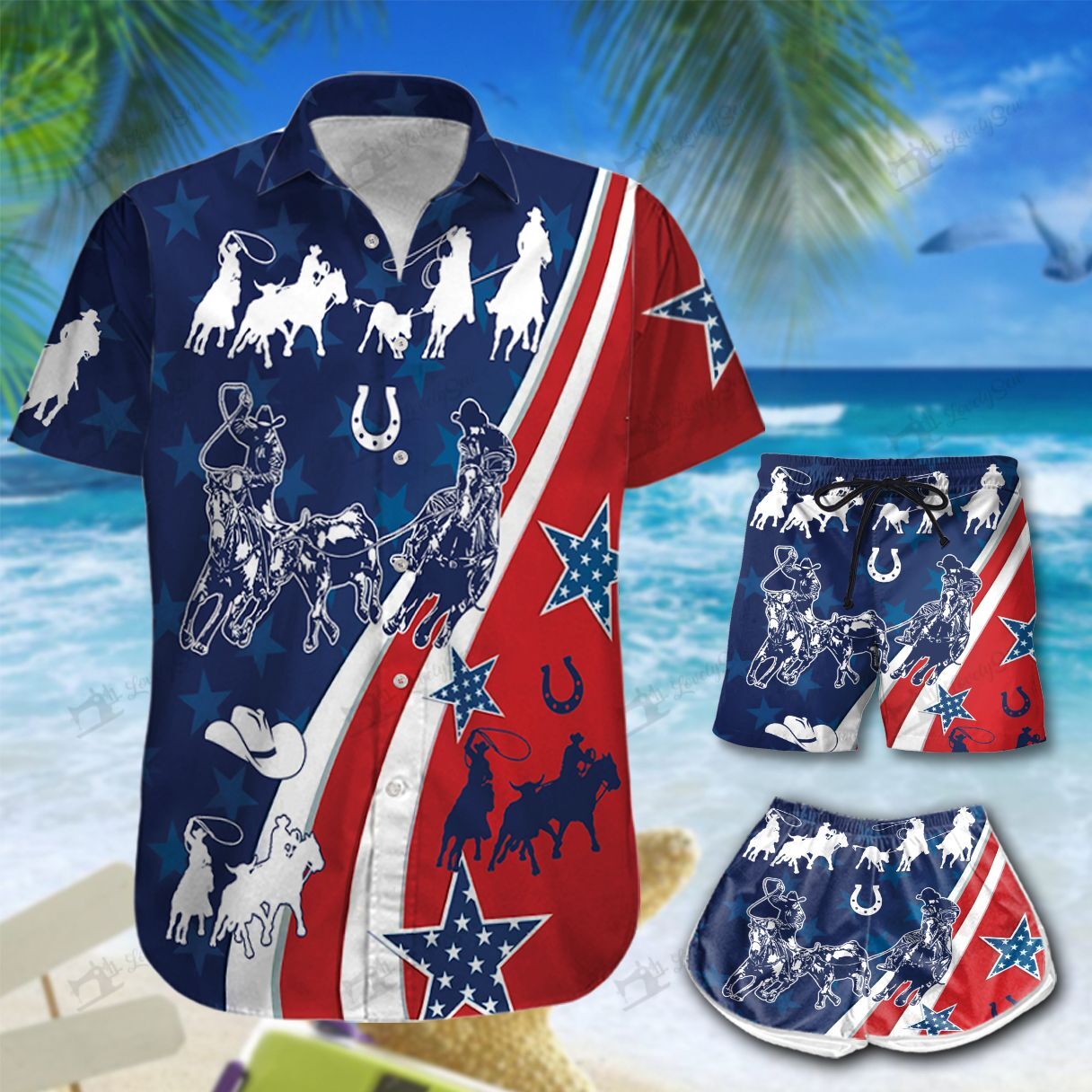 America Team Roping Hawaiian Shirt Shorts Ha58704