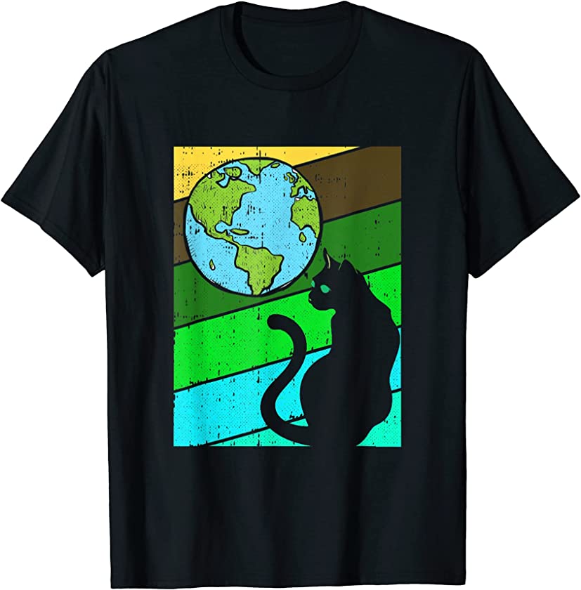 Black Cat Earth Day Vintage Kitten Lover Environmentalist T-Shirt