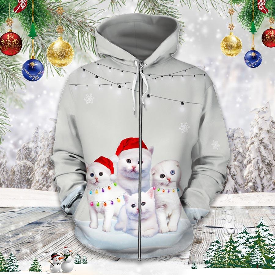 White Kittens Fur Christmas Cat Lover Cat Shirt Cat Fashion Hoodie