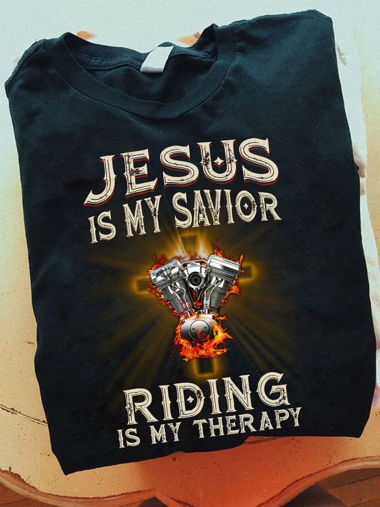 Motorcycle Jesus Is My Savior Riding Is My Therapy T-Shirt