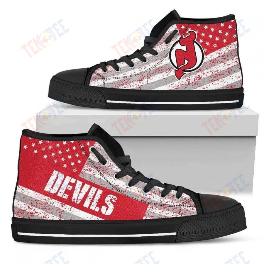 Mens Womens New Jersey Devils High Top Shoes America Flag Italic Vintage Style TMT966