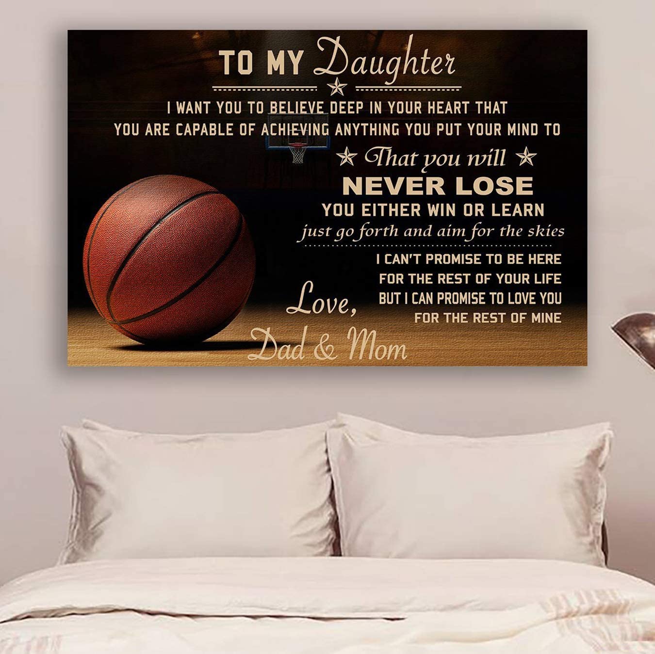 Poster Basketball Dad and Mom to Daughter Never Lose-Command Strips Wall Decor – Poster for Room Aesthetic – Pictures Wall Vintage