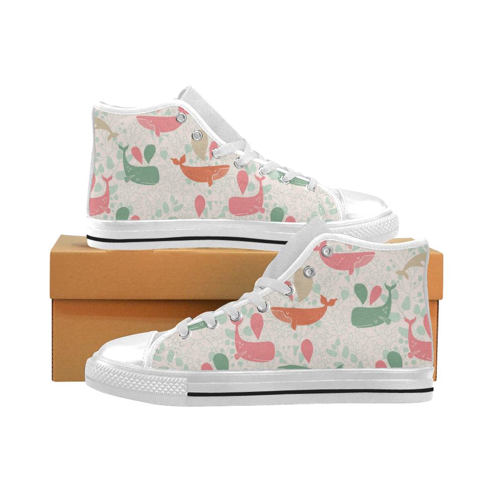 Cute whale pattern Men’s High Top Shoes White