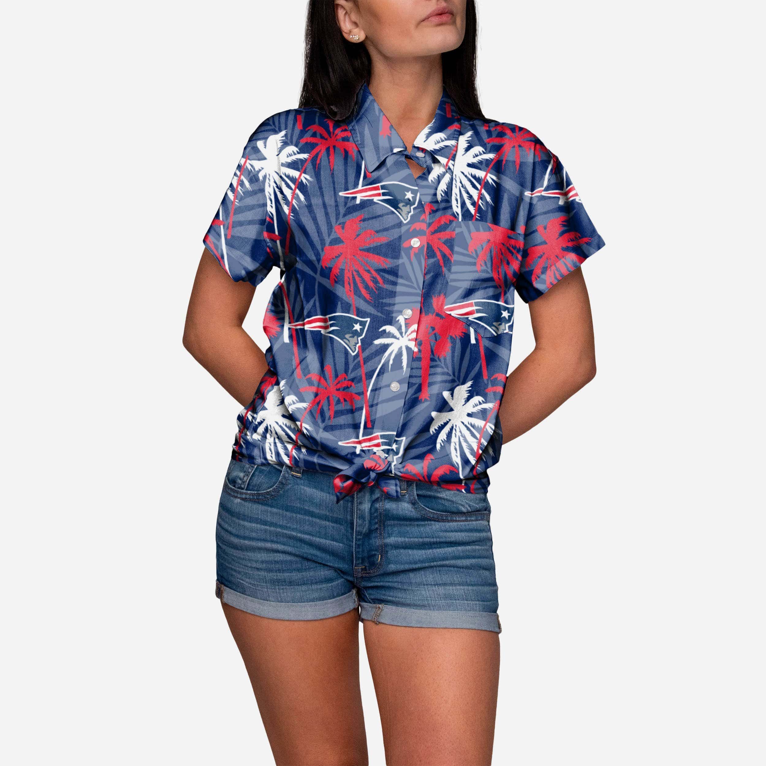 New England Patriots Tropic Of Da Palms Womens Button Up Shirt