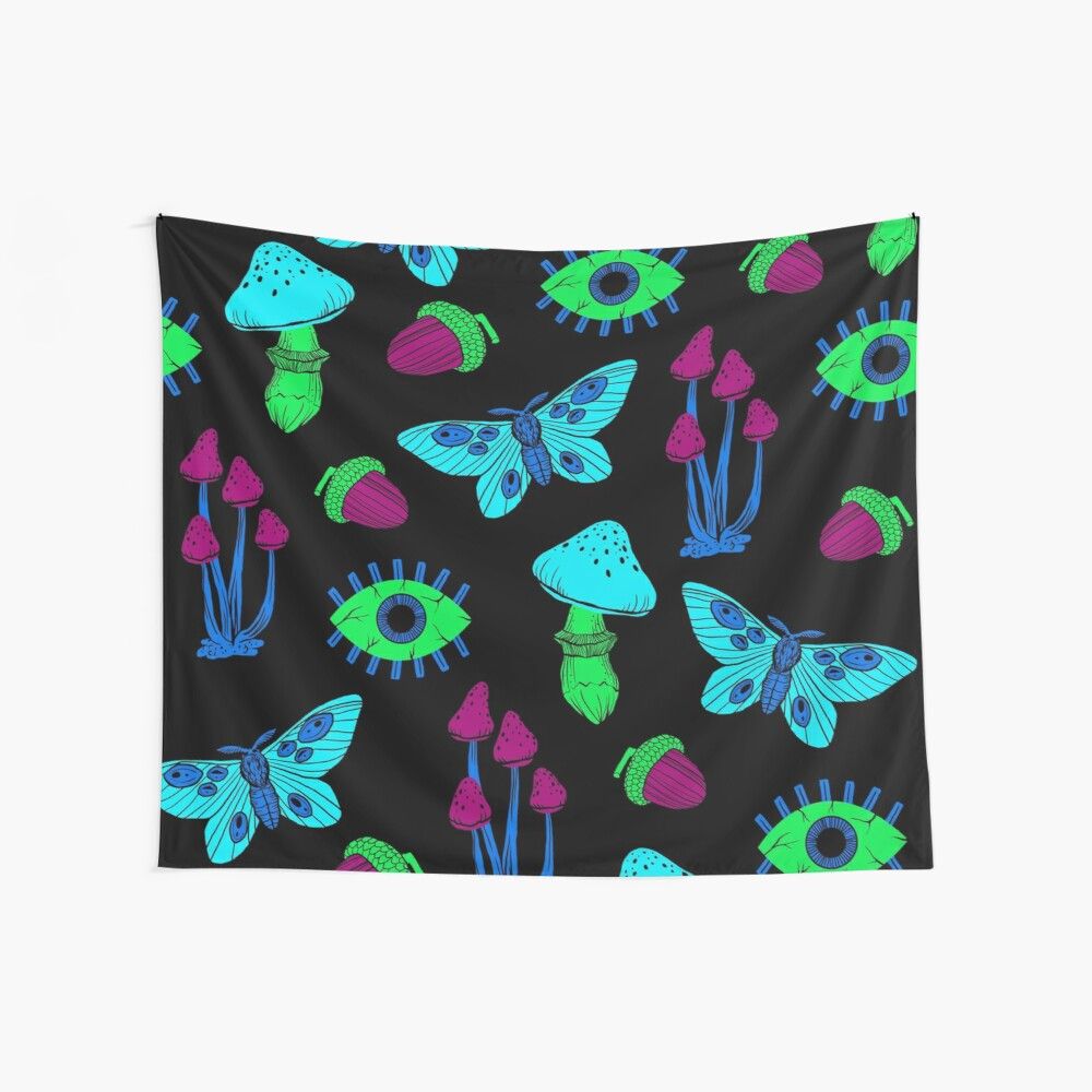 Trippy Psychedelic Colorful Mushroom Blue Butterfly Wall Tapestry For Bedroom Teen Girl Living Room Dorm Home Decor