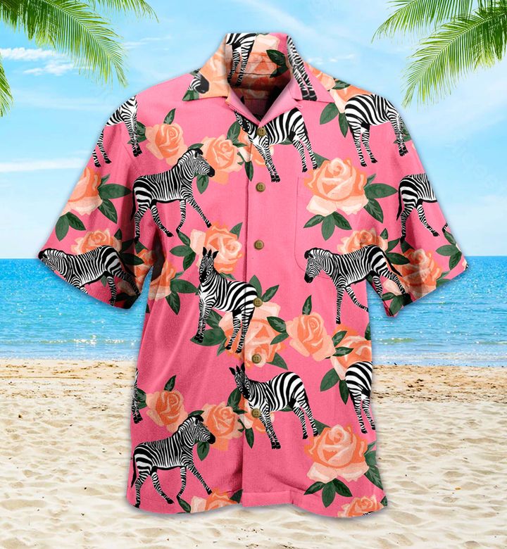 Zebra Animal Floral Pink Hawaii Shirt Ha27266