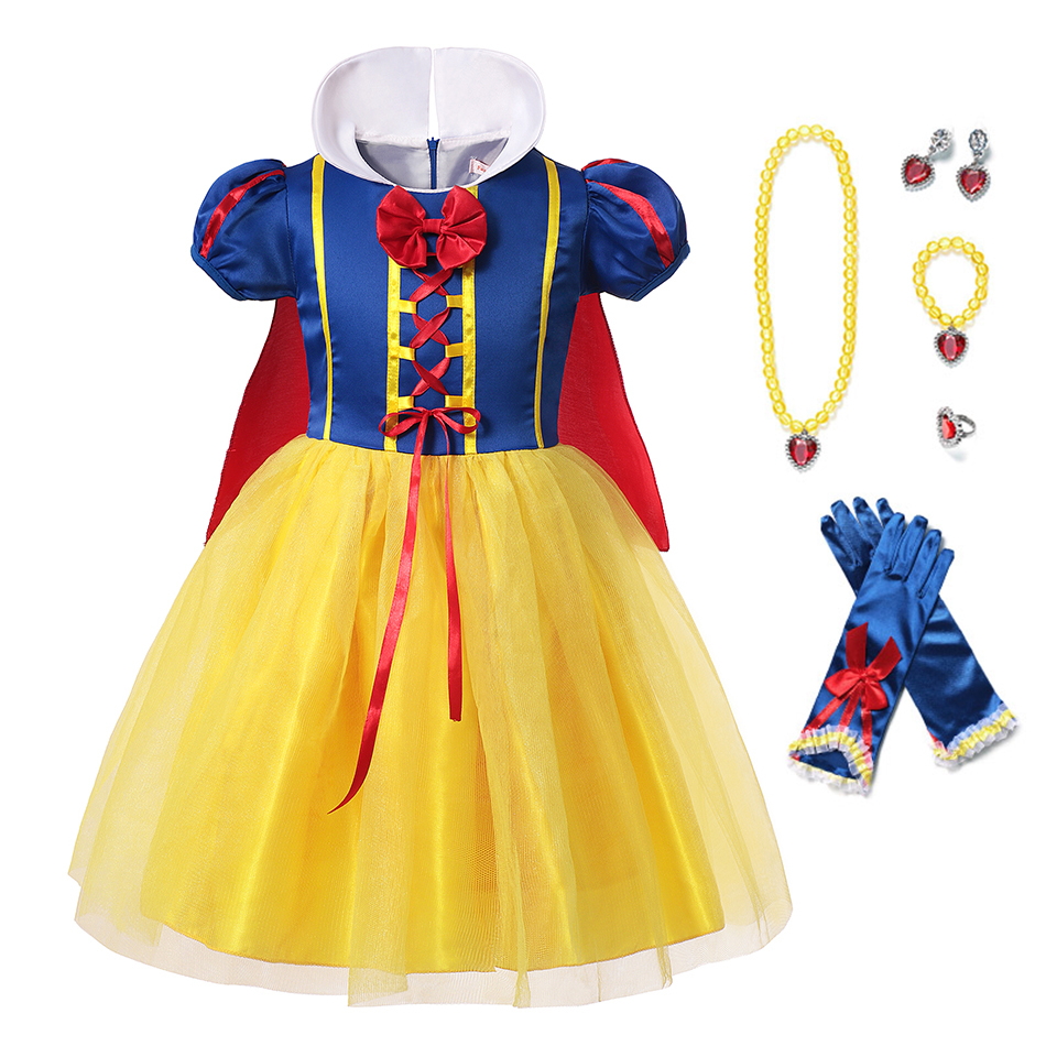 Snow White Dress Princess Children Girl Costume Kids Baby Birthday Halloween Party Fancy Dresses for Girls Cosplay Gown + Cloak alx