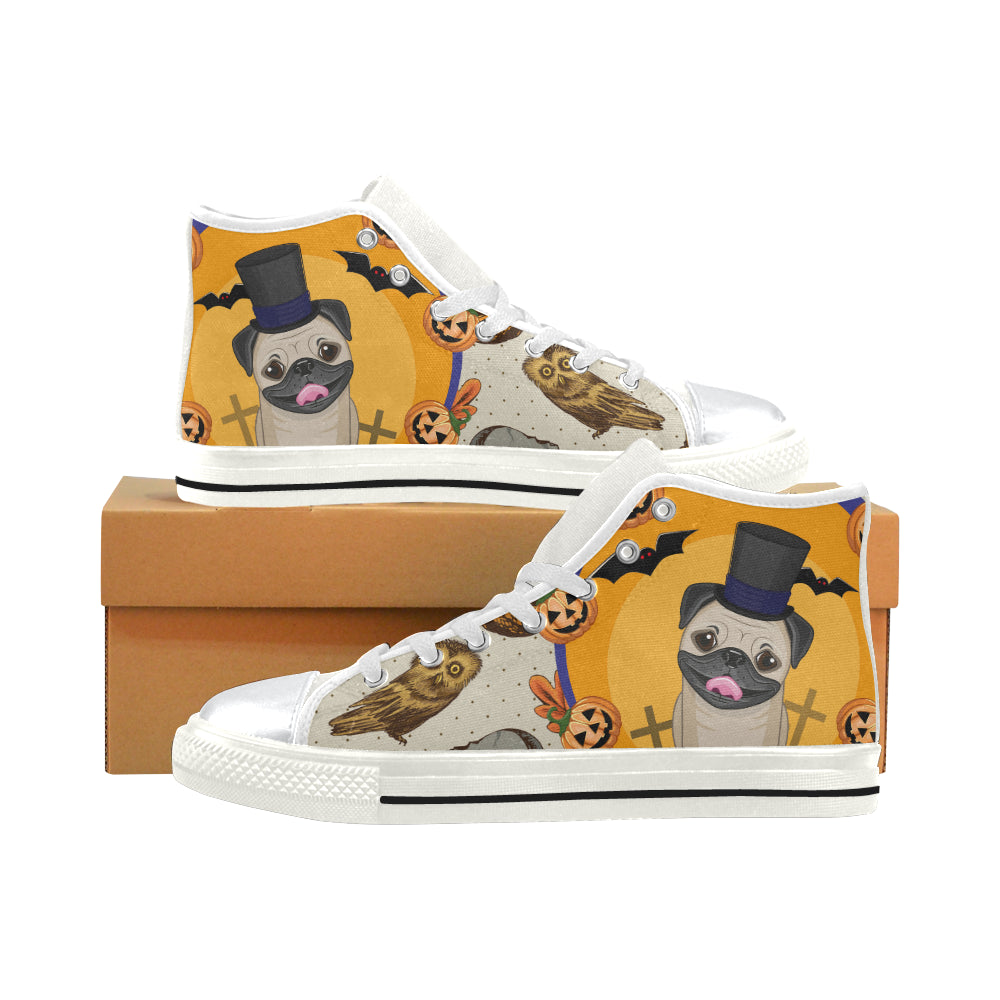 Pug Halloween White High Top Canvas Women’s Shoes/Large Size