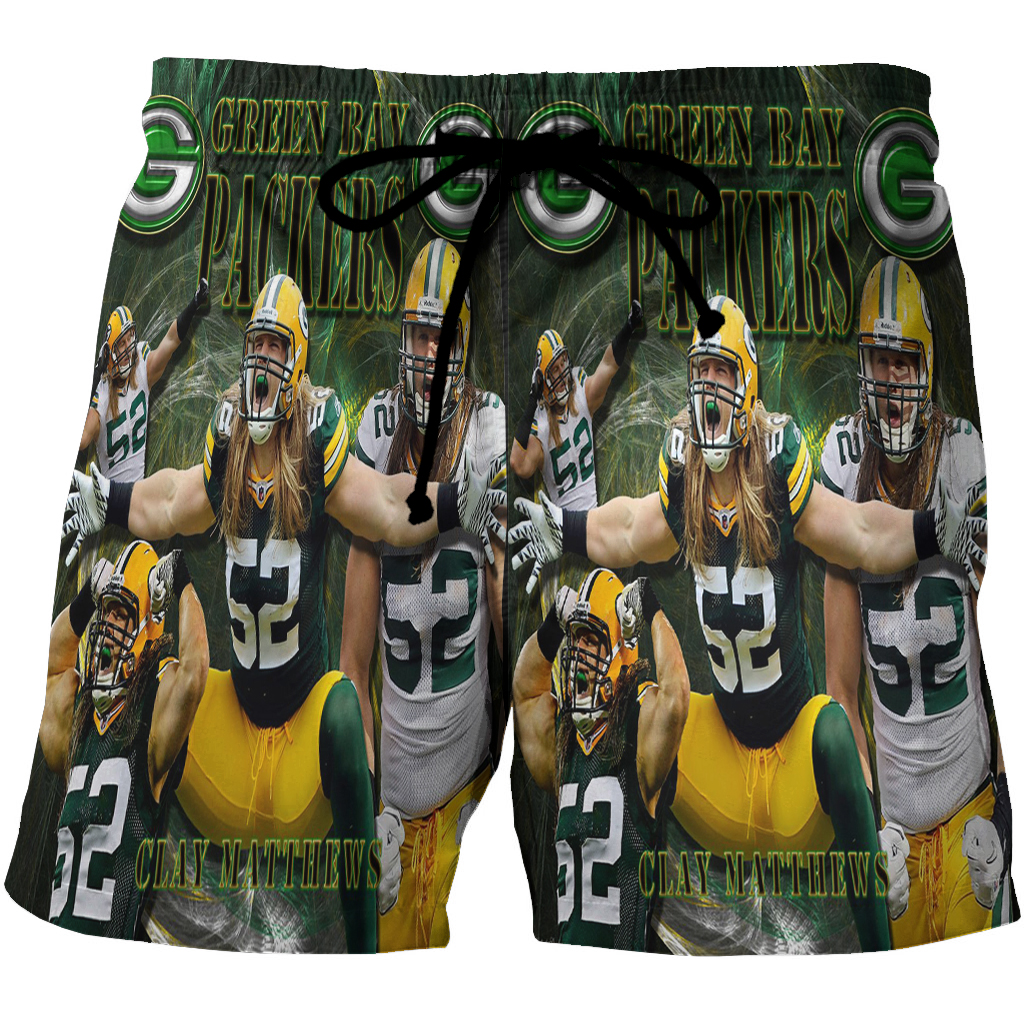 Green Bay Packers Clay Matthews No52 V2 3D All Over Print Summer Beach Hawaiian Short