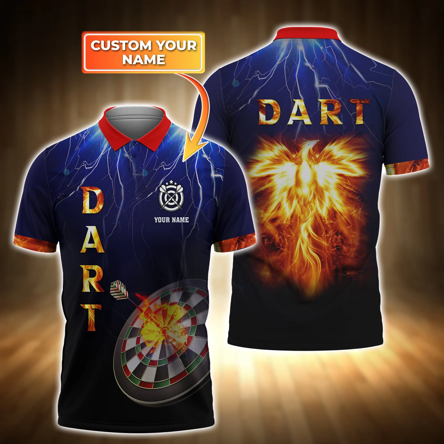 Customized Name Dart Phoenix And Thunder Polo Shirt, Idea Shirt For Dart Player